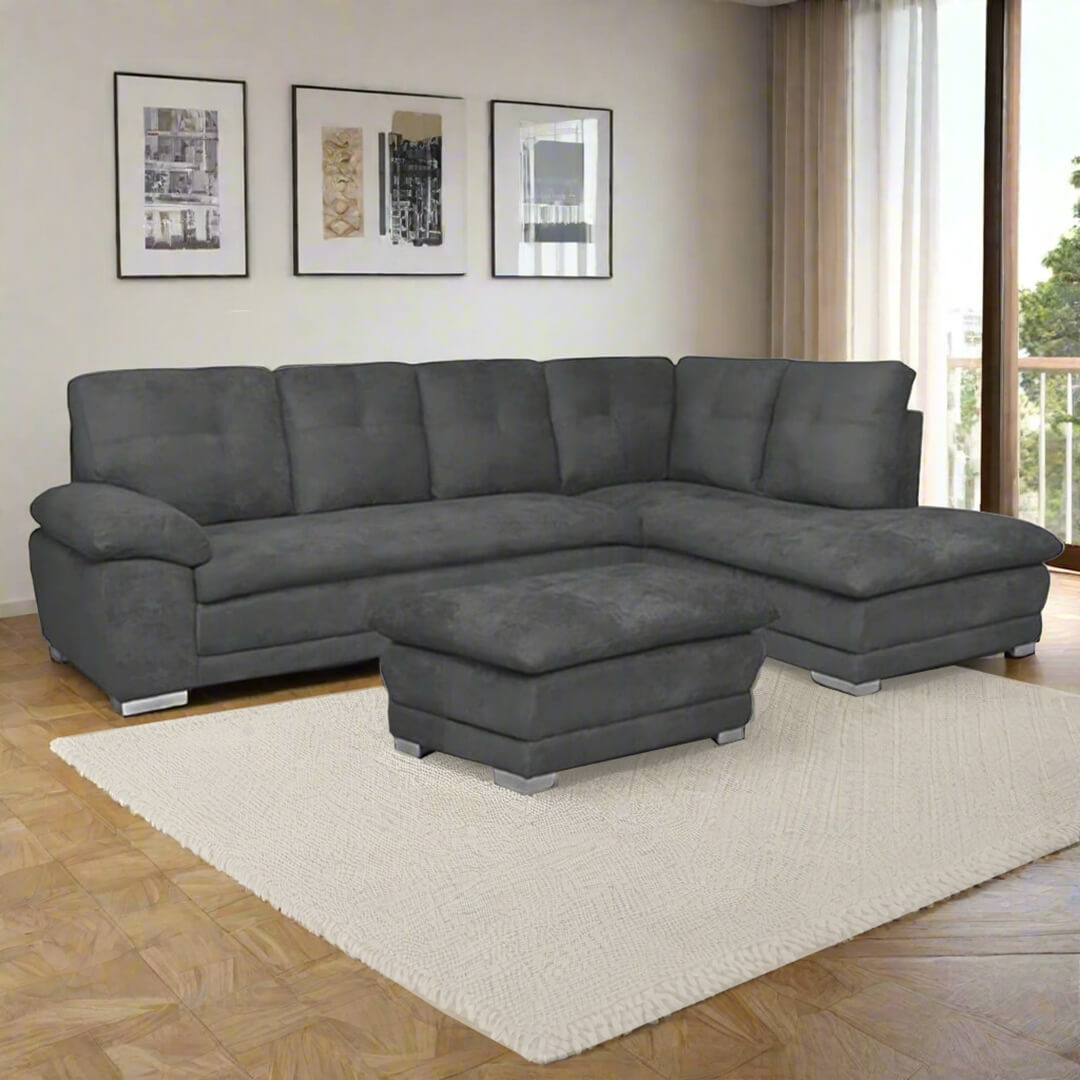 Μοντέρνος Γωνιακός Καναπές Έρικα με Πουφ | Lux Furniture / Grey