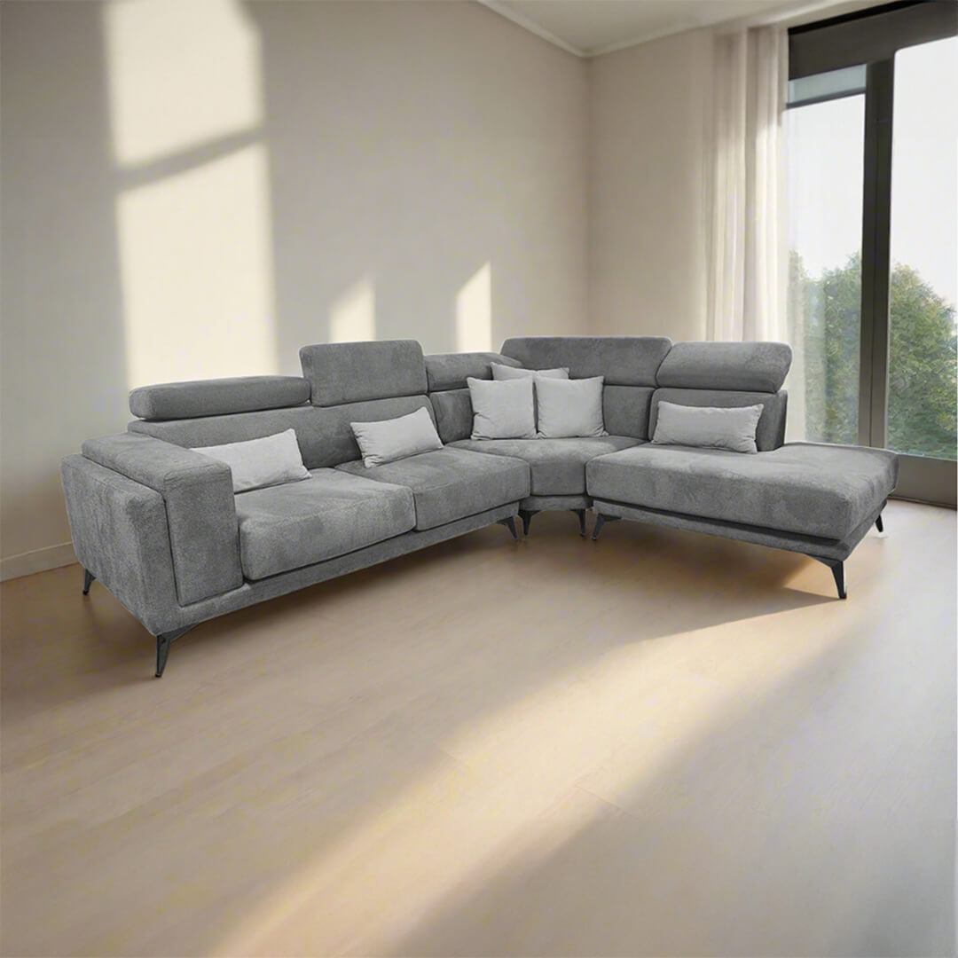 Μοντέρνος Γκρίζος Γωνιακός Καναπές Ζουκ | Lux Furniture