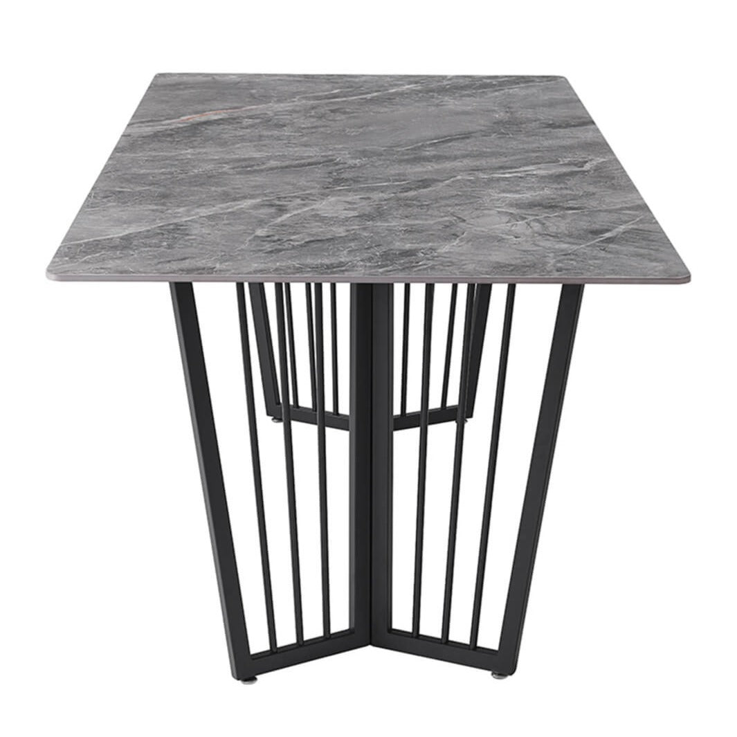 marble dining table grey top black legs - Lux Furniture