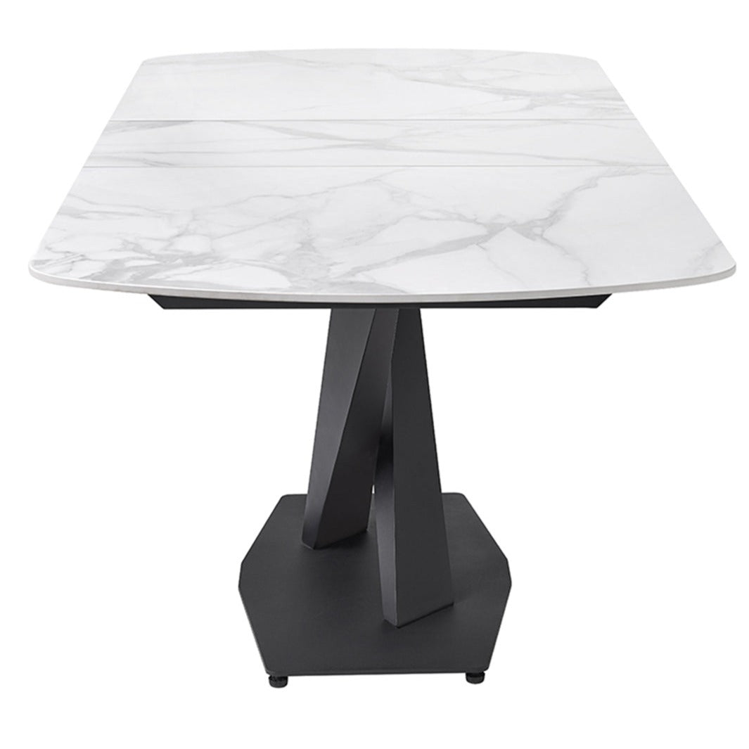 MARBLE EXTENDABLE DINING TABLE BLACK STAINLESS STEEL BASE - Lux Furniture