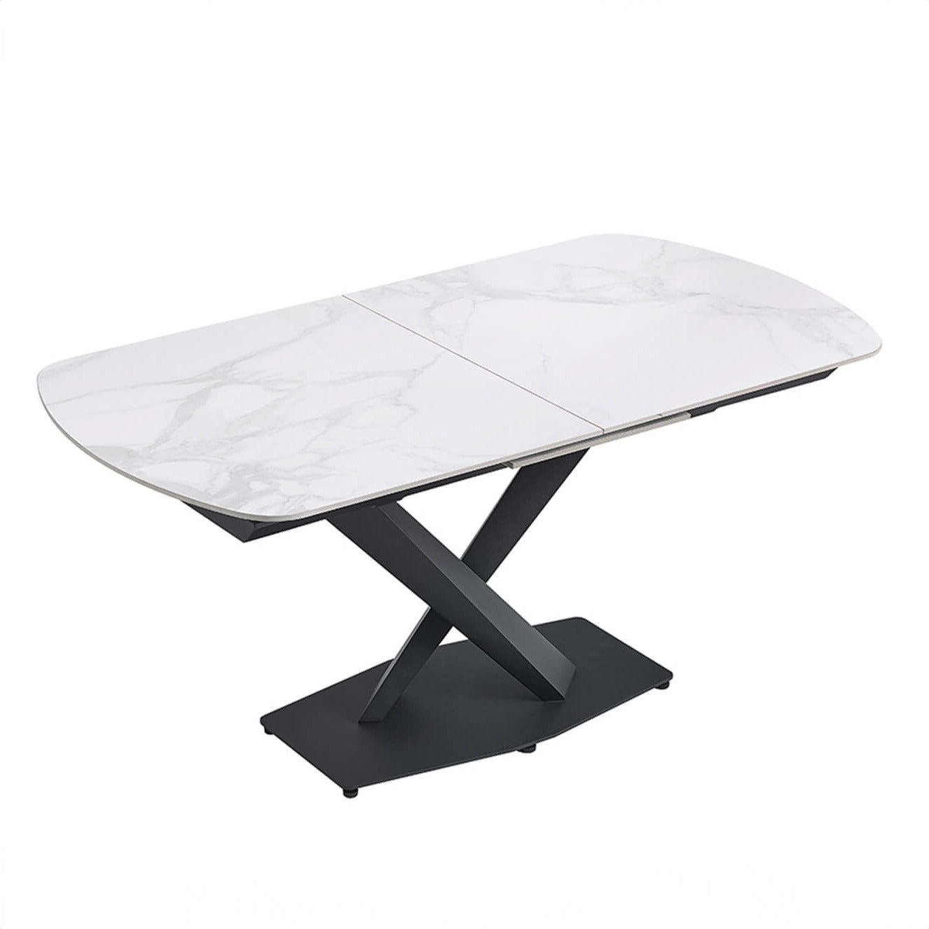 MARBLE EXTENDABLE DINING TABLE BLACK STAINLESS STEEL BASE - Lux Furniture